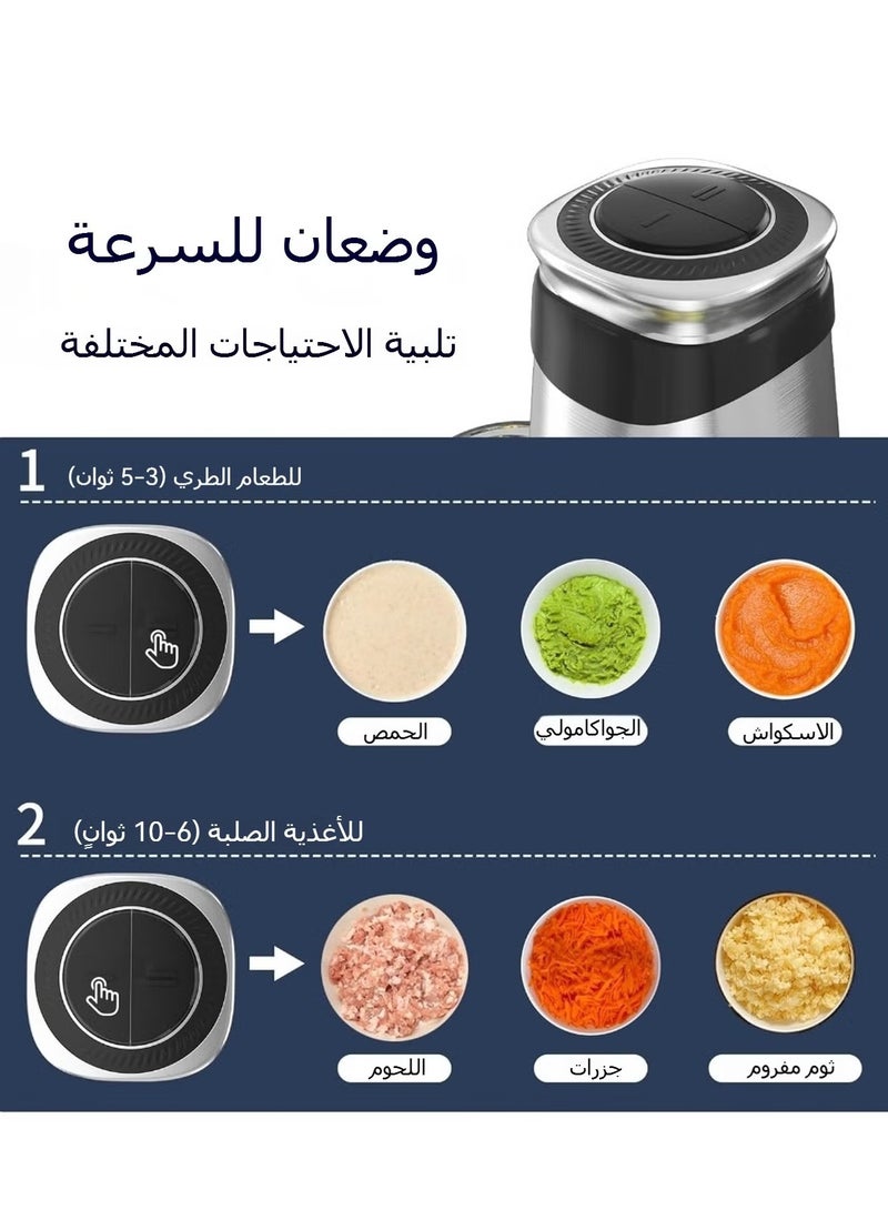 NIUB Electric Food Processor, 500W Meat Grinder, Small Food Chopper with 2.2L Glass Bowl and 1.2L Stainless Steel Bowl, 2 Speed Modes, 4 Bi-Level Blades for Onion, Meat, Nuts, Fruit, Garlic, Vegetable, Baby Food, Ice Cube, Salad - Image 5